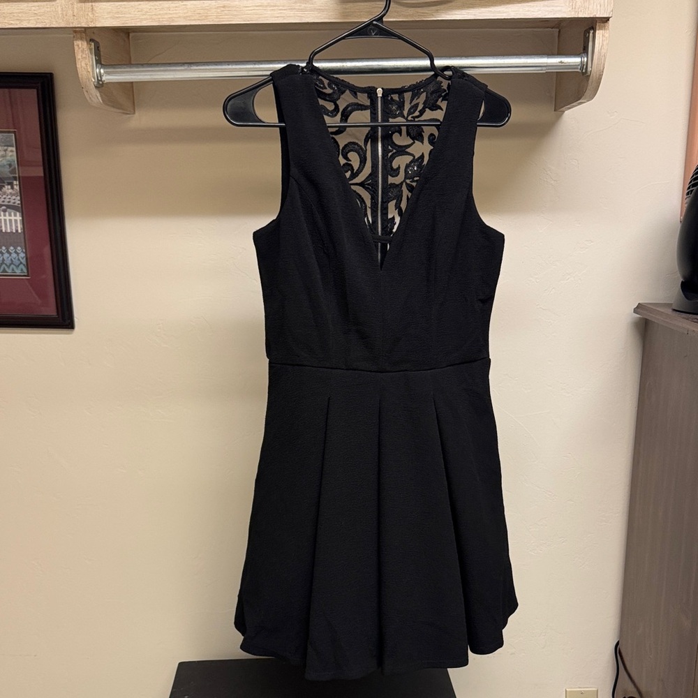 Trixxi Black V-Neck Mini Dress with Lace Back